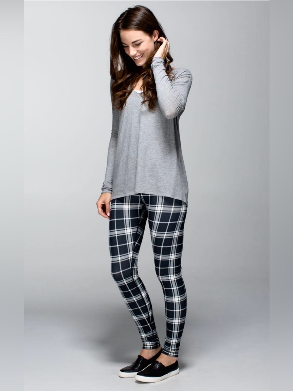 Lululemon varsity plaid Wunder Under Leggings ghost deep coal